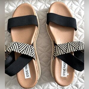 Steve Madden Black and Tan Women's Sandals 8M
